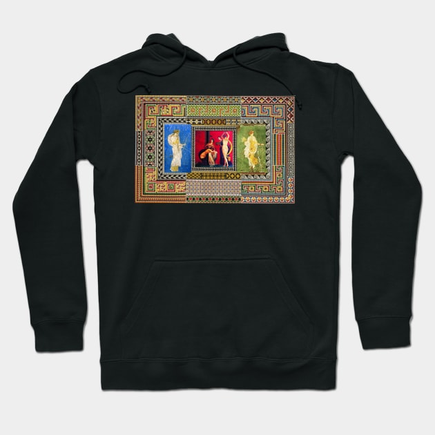 DANCING MAENAD WITH DIANA AND FLORA ,ANTIQUE ROMAN PAINTINGS AND MOSAICS Hoodie by BulganLumini